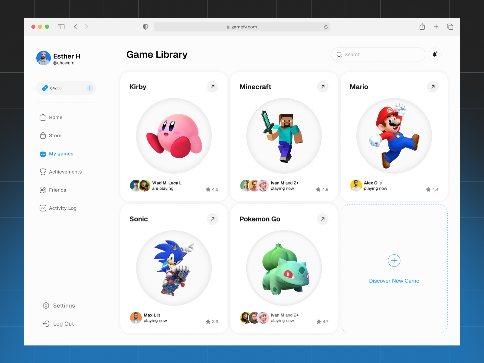 Game Library Dashboard UI dashboard gamedashboard gamestore gameui gamingapp product design productdesign ui uiux ux website white