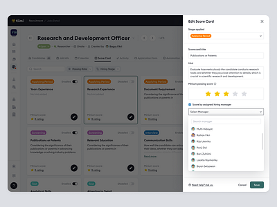 Tiimi – Edit Score Card in SaaS HR Management System company dashboard employee hiring hr hrd hrm human resources job point product design recruitment saas saas design score ui ux web app web design