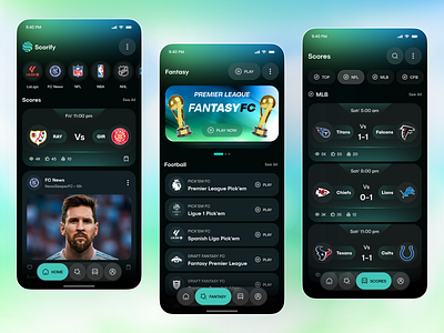 Sports Scores & Fantasy App UI Design app design fantasy app fantasy league ui football app futbolapp live scores ui match tracker app mobile mobile app nba app nflapp sports sports app sports fans app sports mobile app sports scores app sports stats app