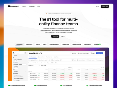 Translucent - Website Design accounting app dashboard finance hero landing quickbooks reports ui ux website xero