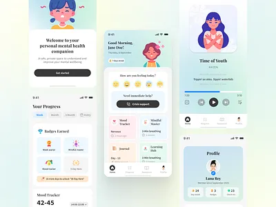 MindfulMe - Mental Health Companion Mobile App (Screen) branding design design interface graphic design homescreen illustration landing page logo mental health mobile app mobile screen onboarding responsive ui user experience user interface ux web design website