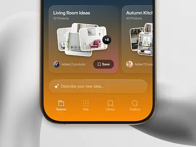 Spaces & Inspiration - AI Moodboard App ai app clean decoration furniture home design interior design ios product design ui user interface