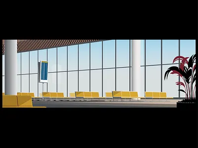 Airport terminal airport building colorful departure flight illustration interior lounge plant room seats terminal vector