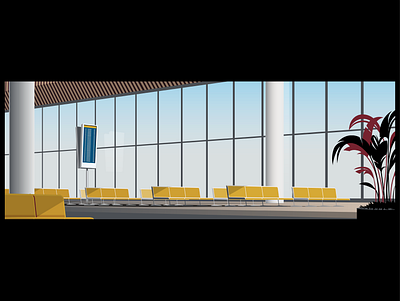 Airport terminal airport building colorful departure flight illustration interior lounge plant room seats terminal vector