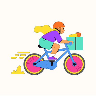 Delivery of express delivery Illustration bicycle bike cyclist delivery express fast girl illustration packages riding service transport woman