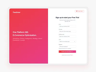 Sign Up Screen for an Analytics SaaS Platform account creation analytics b2b clean data analytics data visualisation ecommerce enterprise ux fields free trial frictionless onboarding interface onboarding product design saas screen signup ui ux web