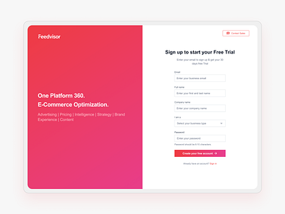 Sign Up Screen for an Analytics SaaS Platform account creation analytics b2b clean data analytics data visualisation ecommerce enterprise ux fields free trial frictionless onboarding interface onboarding product design saas screen signup ui ux web