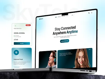 Sky-Telco: A Telecom Brand Website UI Design clean concept design design esim landing page light theme network popular sim card startup telco telecom telecommunication trending ui ui ux web design website website design