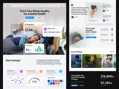 Landing Page Design Exploration for Sleep Tracker App app branding card clean design graphic design homepage illustration landing page layout logo mobile sleep tracker typography ui ui elements ui kit ux website whitespace