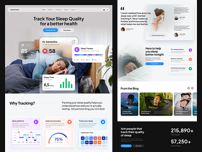 Landing Page Design Exploration for Sleep Tracker App app branding card clean design graphic design homepage illustration landing page layout logo mobile sleep tracker typography ui ui elements ui kit ux website whitespace