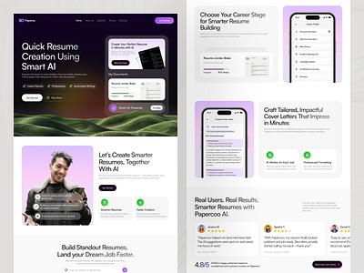 AI Resume Builder ai tools ai website artificial intelligance b2b builder designsystem header homepage job landing page landing page minimal website resume builder saas saas ai saas landing page saas website startup uiux web design website