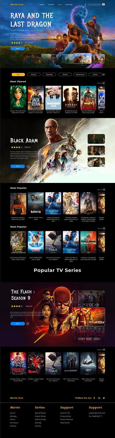 Movie Streaming Web UI figma movieui moviewebsite ui uidesign uiux userexperience userinterface ux uxdesing websiteui