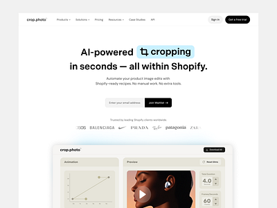 Crop.photo - Landing Page dynamic hero ecom ecommerce ecommerce landing hero section icons landing page saas landing sanal shopify plugin ueno