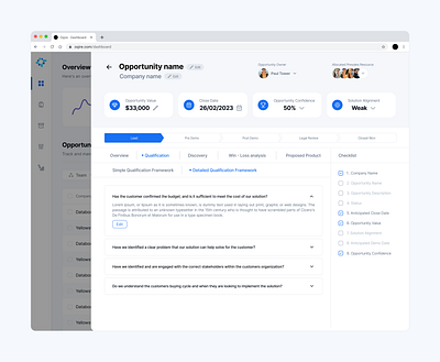 Opportunity view (Qualification-2) - Sales Dashboard dashboard dashboards design finance dashboard saas saas dashboard ui ui design ui ux design
