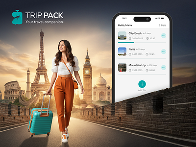 Travel Packing App app landing page pack packing app travel travel app travel design travel logo trip ui mobile design uiux