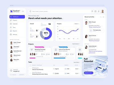 Dashboard for Project Management clean design collaboration crm dashboard design design interface management app management tool planning project management saas task management tasks tool ui ux web app workflow