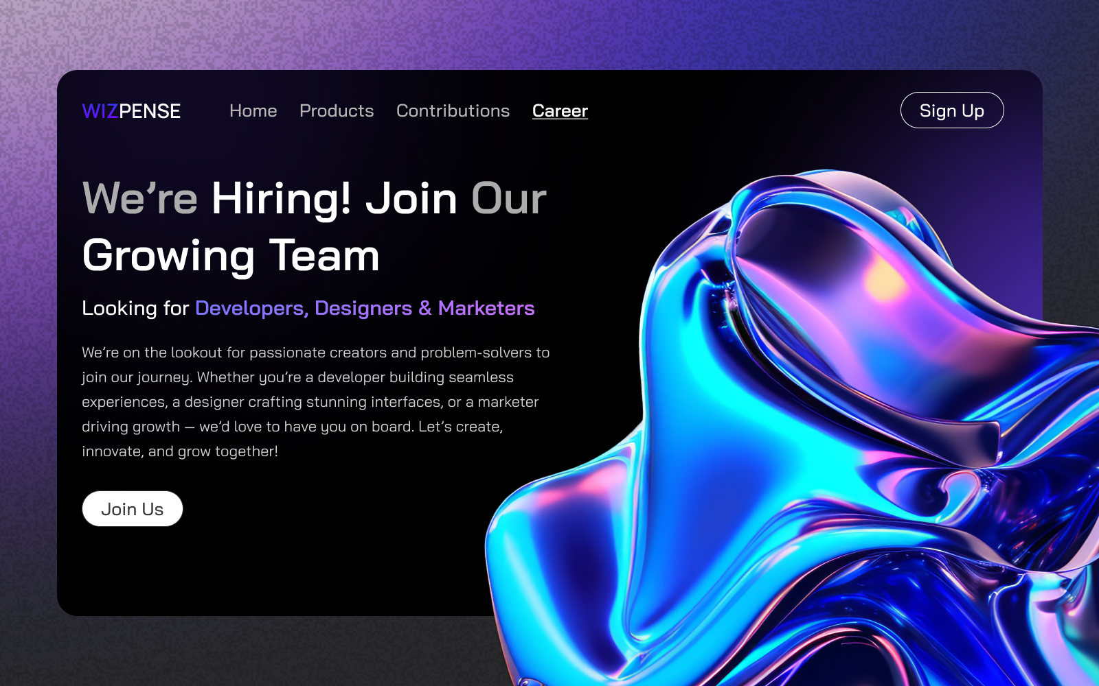 Design. Build. Market. Grow With Us - Career Page Design career design illustration uiux webdesign website wizpense