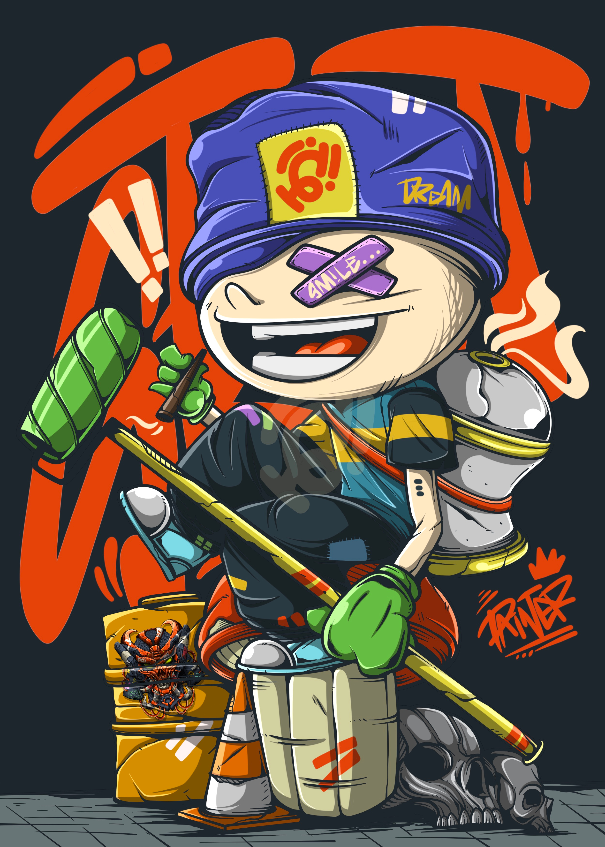 The Happy Painter anime art character comic cyberpunk design doodle game graffiti illustration streetart vector