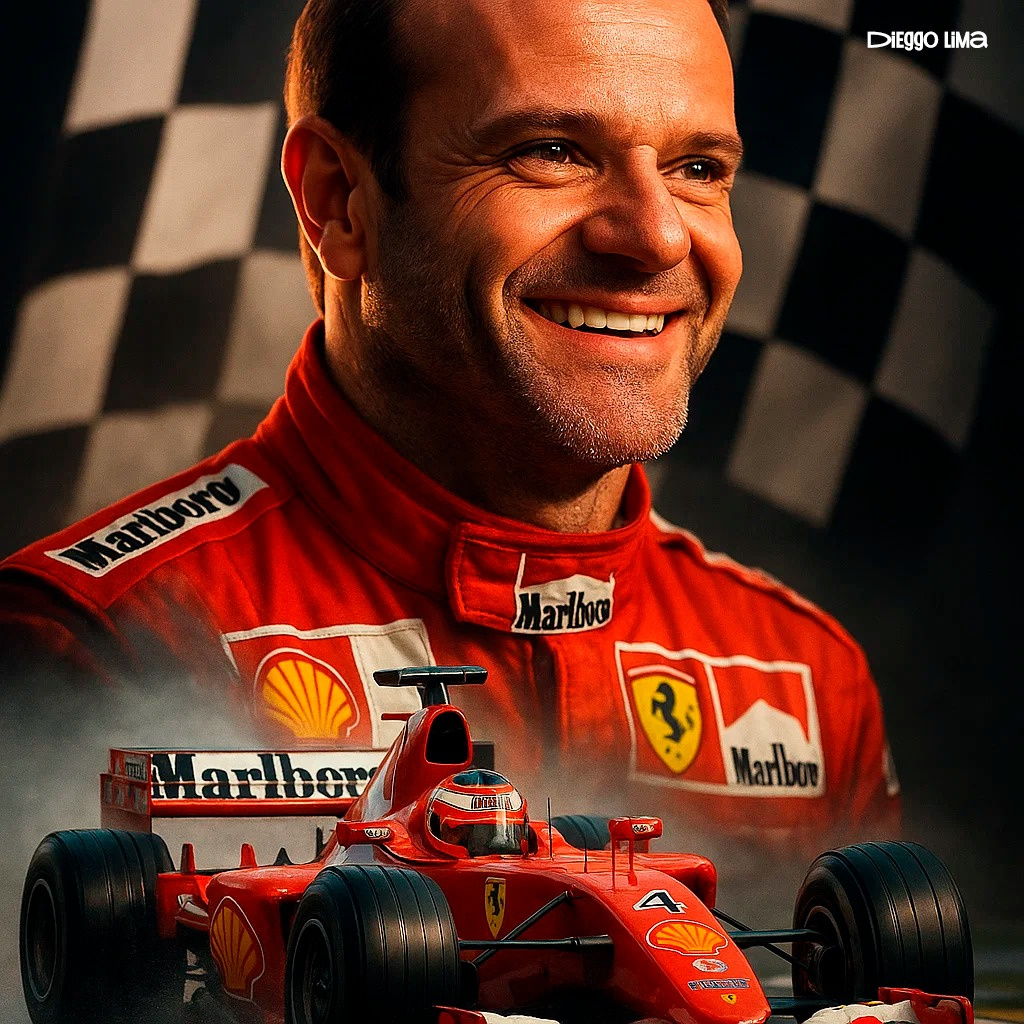 Tribute Poster to Rubens Barrichello carros digital illustration f1 f1 design ferrari ferrari red formula 1 illustration motorsport design rubens barrichello speed sports poster
