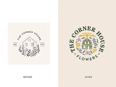The Corner House Flowers | Logo Redesign flowers house logo plants sun