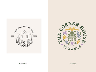 The Corner House Flowers | Logo Redesign flowers house logo plants sun
