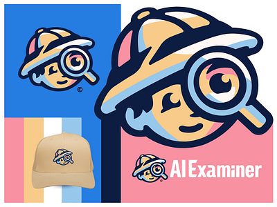 AI Examiner - Mascot Logo Design ai branding brandmark cartoon character design children explorer hat identity identity design illustration jungle logo logo design logos magnifying glass mascot retro tech tech logo