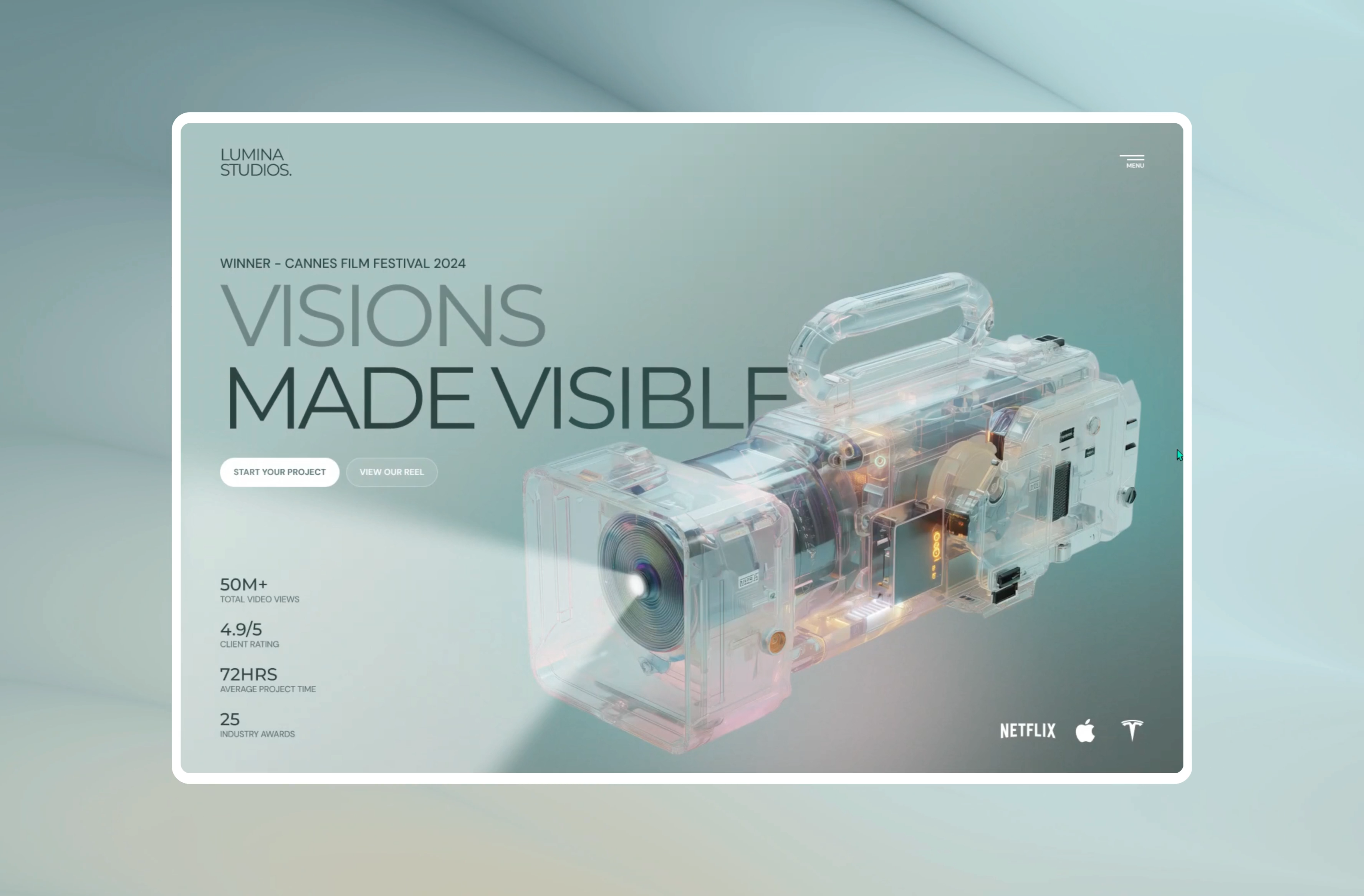 Studio Website Design animation award winning design designer films imax motion graphics movies neflix stats story strategy studio ui video videographer web website websites work