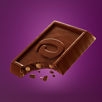 3D Chocolate Visualization 3d bite c4d chocolate food modeling realism redshift render sculpting snack texture visualization