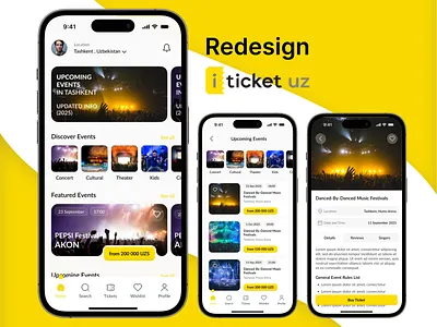 Redesign ITicket.uz concert app graphic design mobile app ui ux