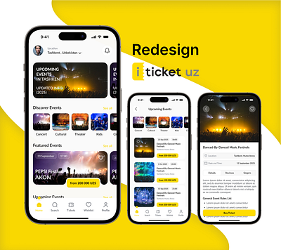 Redesign ITicket.uz concert app graphic design mobile app ui ux