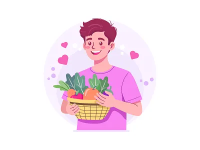 Healthy Living & Fresh Groceries - Flat Illustration adobe illustrator branding character design clean eating diet flat illustration food delivery fresh food fruit groceries healthy eating illustration lifestyle meal prep nutrition shopping vector vegetables wellness