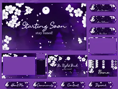 Sakura Night Animated Stream Package: For Twitch Overlay kick animated pack stream animated screens banner design kick overlay kick screens kick stream animated overlay overlay overlay stream pack stream overlay stinger transition stream stream design stream pack twitch twitch overlay