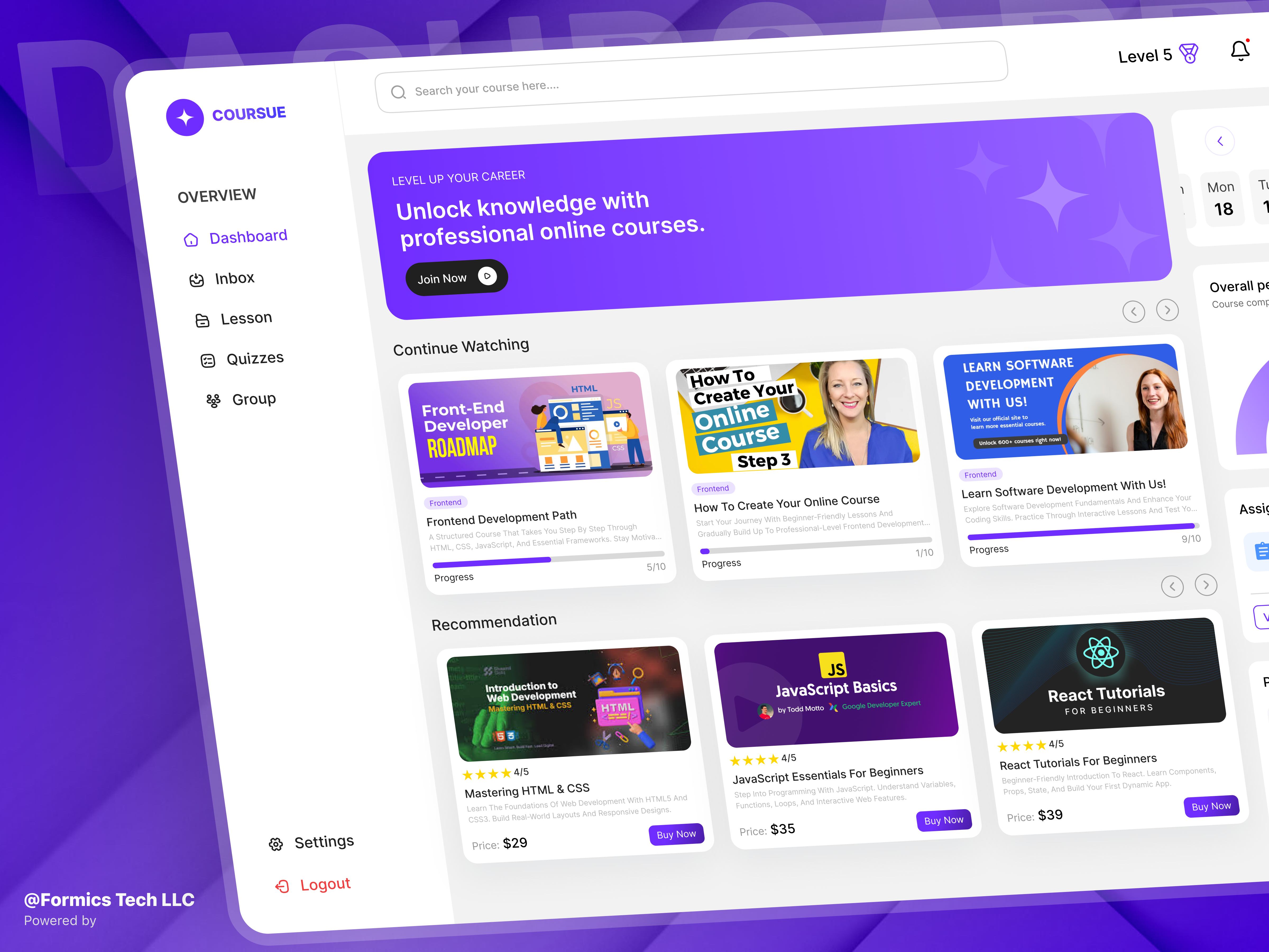 Coursue – E-learning Dashboard 💻📊 dashboarddesign edtechdesign elearningapp productdesign uxui