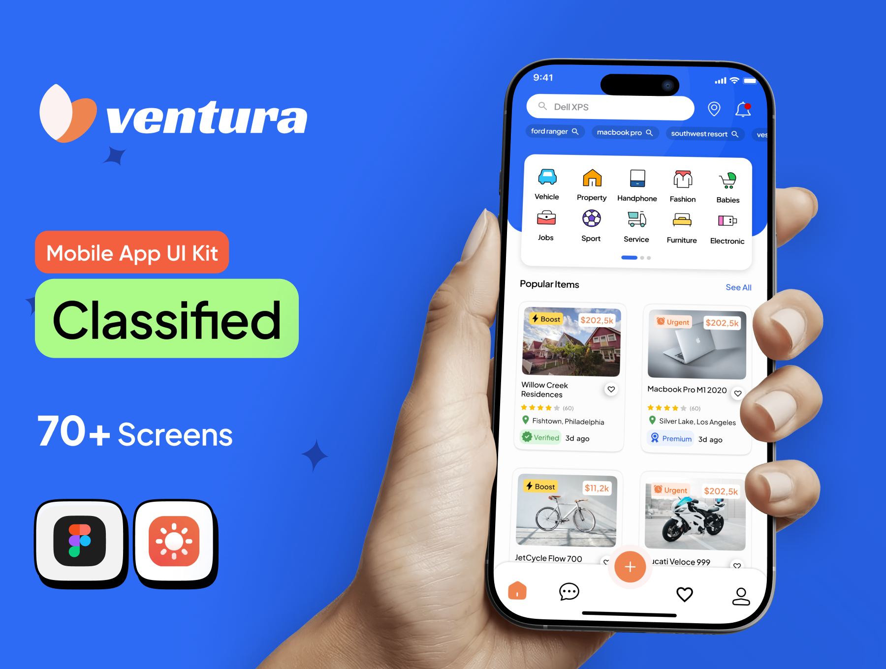 Classified App UI Kit android blue classified clean detail ecommerce figma homepage ios list listing mobile mobile app design onboarding template template design uikit uiux