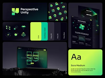 Perspective Unity abstract bento brand branding crm design system future green homepage iconography icons illustration isometric lime logo palette perspective rebranding unity website
