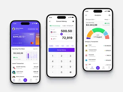 Finance Mobile App account app banking card chart clean design finance fireart send transactions ui ux