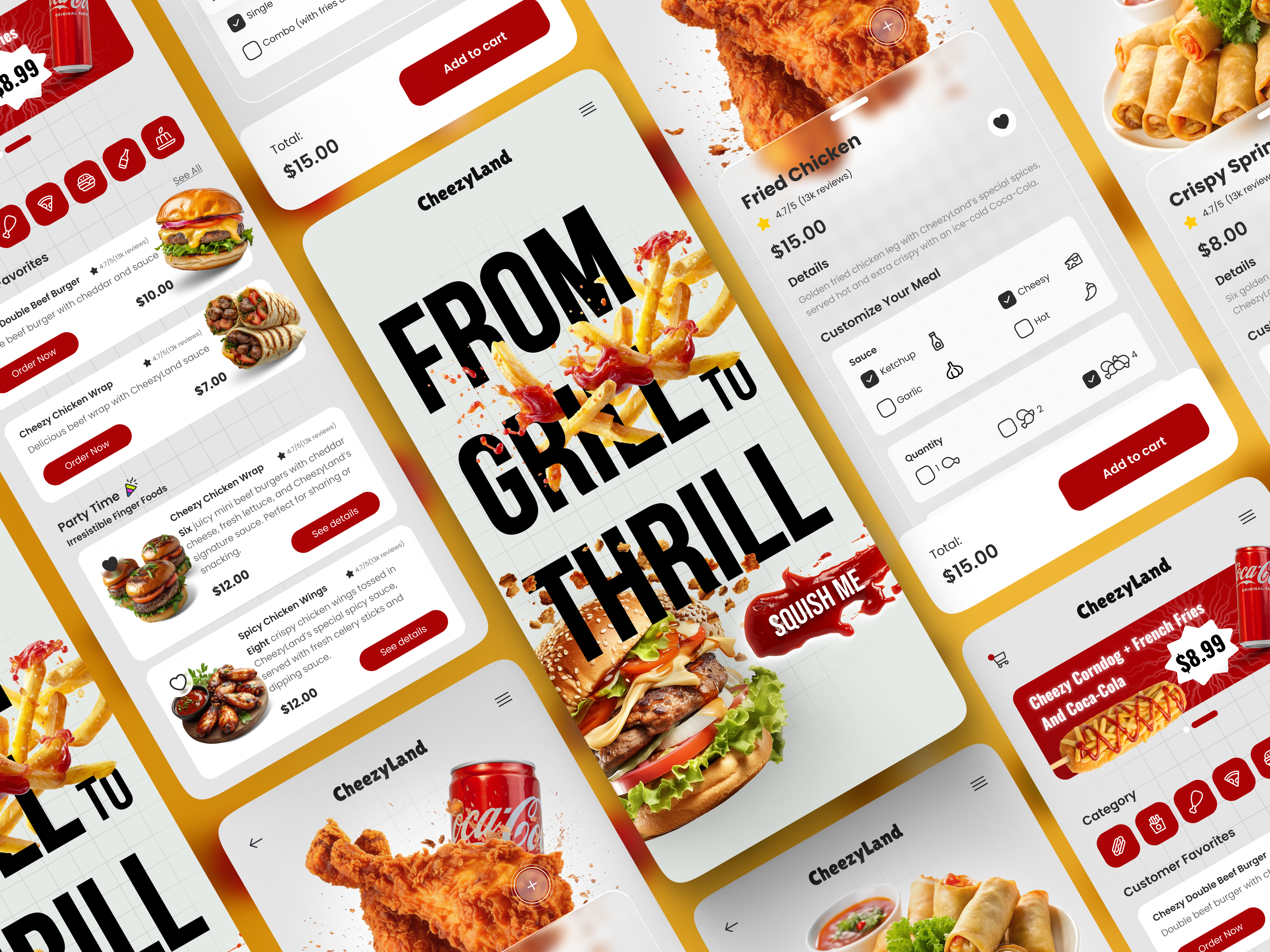 From Grill to Thrill 🔥 | CheezyLand Food App app branding burger chicken delivery designforfood fastfood food foodapp graphic design ui