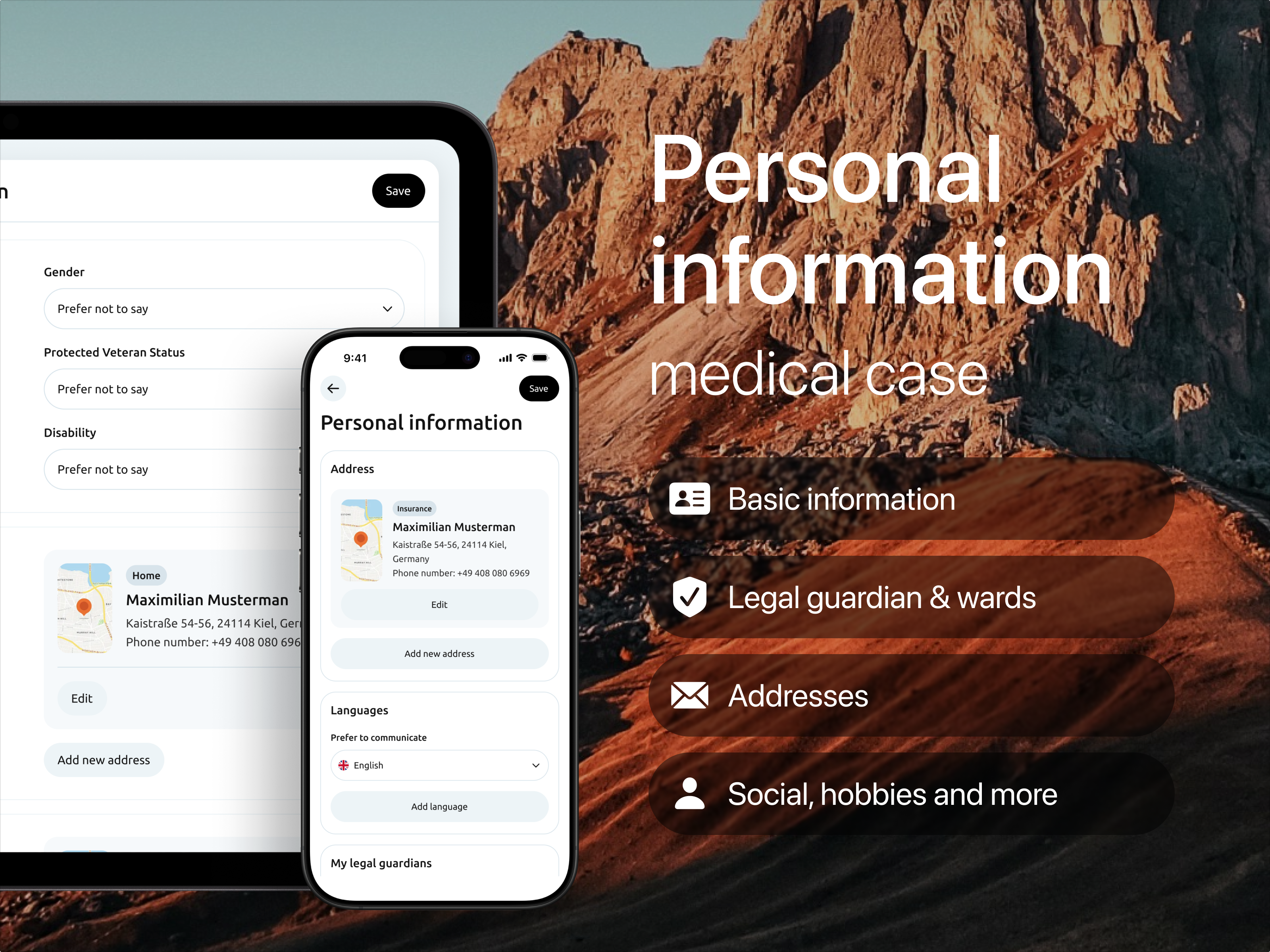 Personal information for medical appointment legal guardian medical medtech personal information product product design profile settings ui ux ward