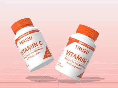 TRU2U Vitamin C Dietary Supplement Bottle Packaging design 3d packaging design adobe illustrator bottled supplement packaging branding dietary supplement label design food spplement label design package designing packaging design packaging mockup phar supplement design supplement packaging vitamin c