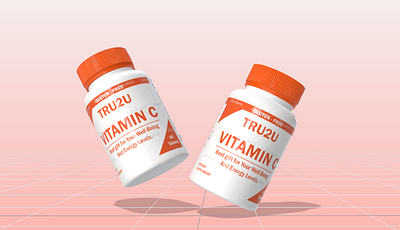 TRU2U Vitamin C Dietary Supplement Bottle Packaging design 3d packaging design adobe illustrator bottled supplement packaging branding dietary supplement label design food spplement label design package designing packaging design packaging mockup phar supplement design supplement packaging vitamin c