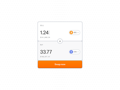 Crypto Swap Exchange UI bitcoin btc crypto currency defi design eth ethereum excange finance flat graphic design minimal minimalism minimalist orange swap ui