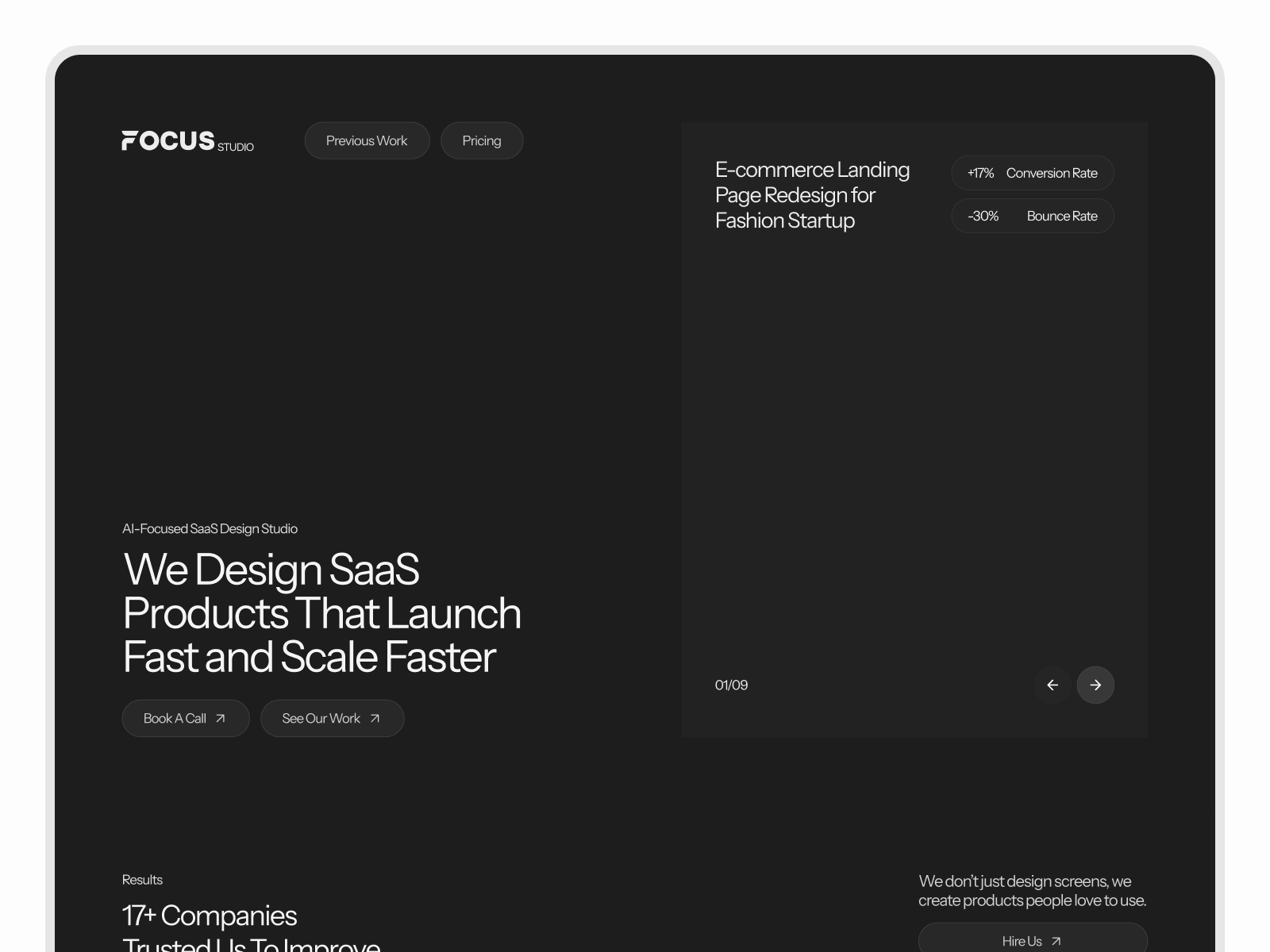 SaaS Design Studio Website UI agency landing page dark mode ui design studio ui design studio website studio ui