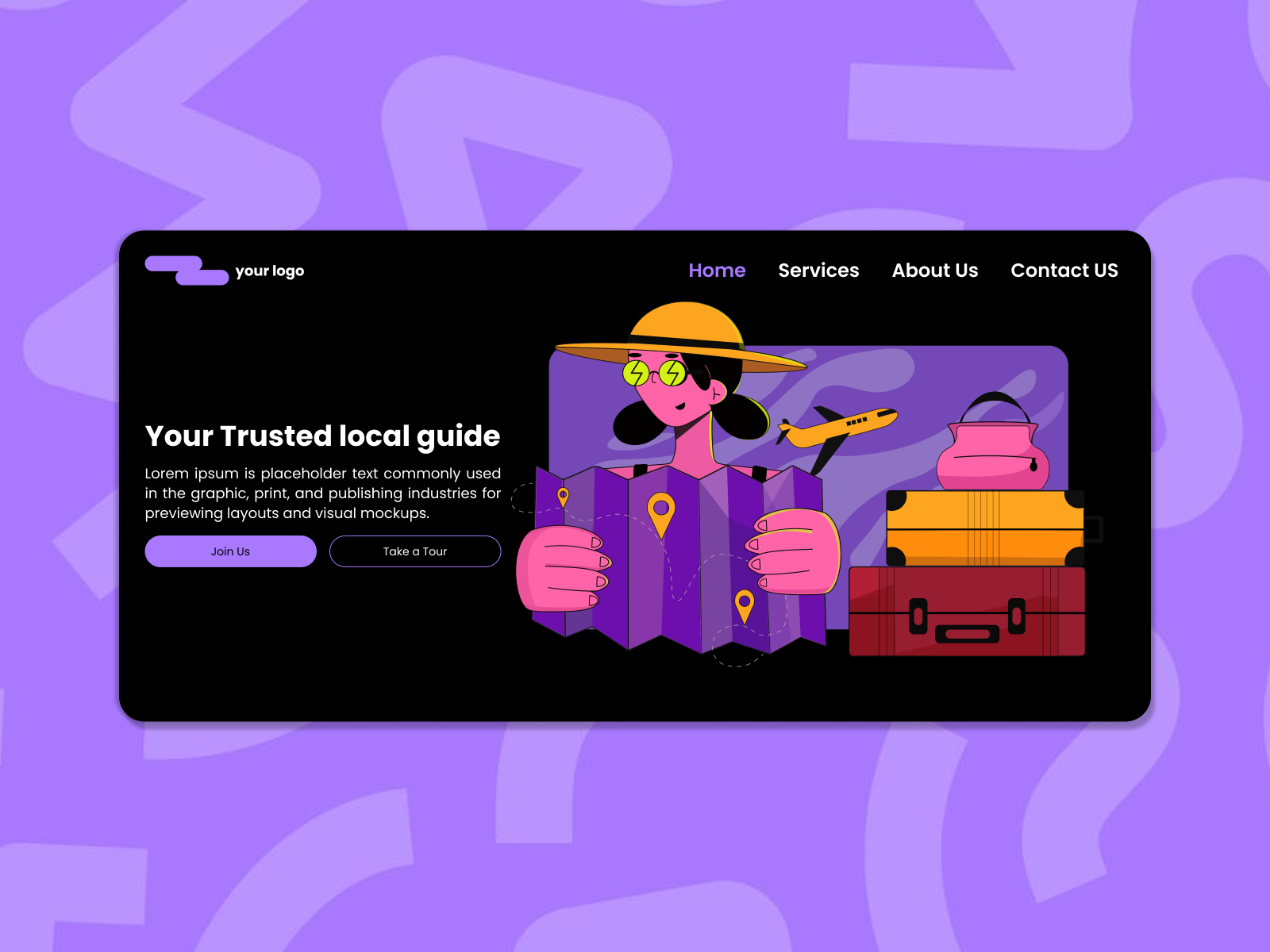 Travel Website Landing Page Illustration Concept 🛬🏖 branding design flat design graphic design illustration landing illustration landingpage tourism trip uidesign