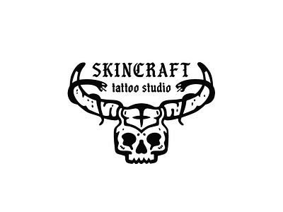Skincraft tattoo studio brand branding design emblem gothic graphic design horns illustration logo logotype mark mascot minimal rock skin skincraft skull snake studio vector