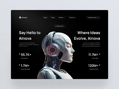 Ainova – Intelligent Web Design with AI Innovation!🔮 ai web design artificial intelligence cleanui creative platform dark theme ui digital product futuristic design futuristic ui hero section intelligent design landing page minimal design modern design modern ui responsive design rompweb saas ui startup design tech design web app design