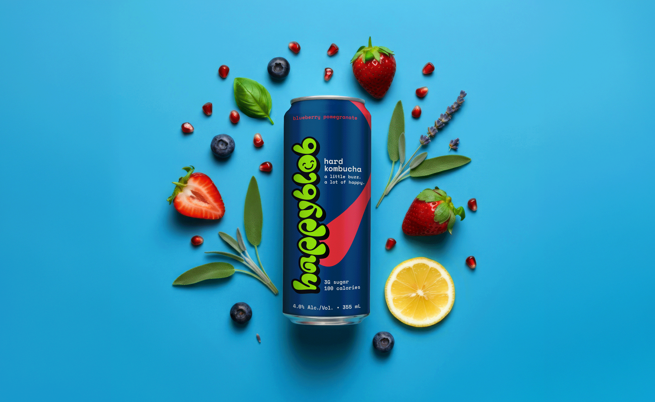 happyblob kombucha alcohol blob bold branding face fruit fun happy identity kombucha logo packaging smile