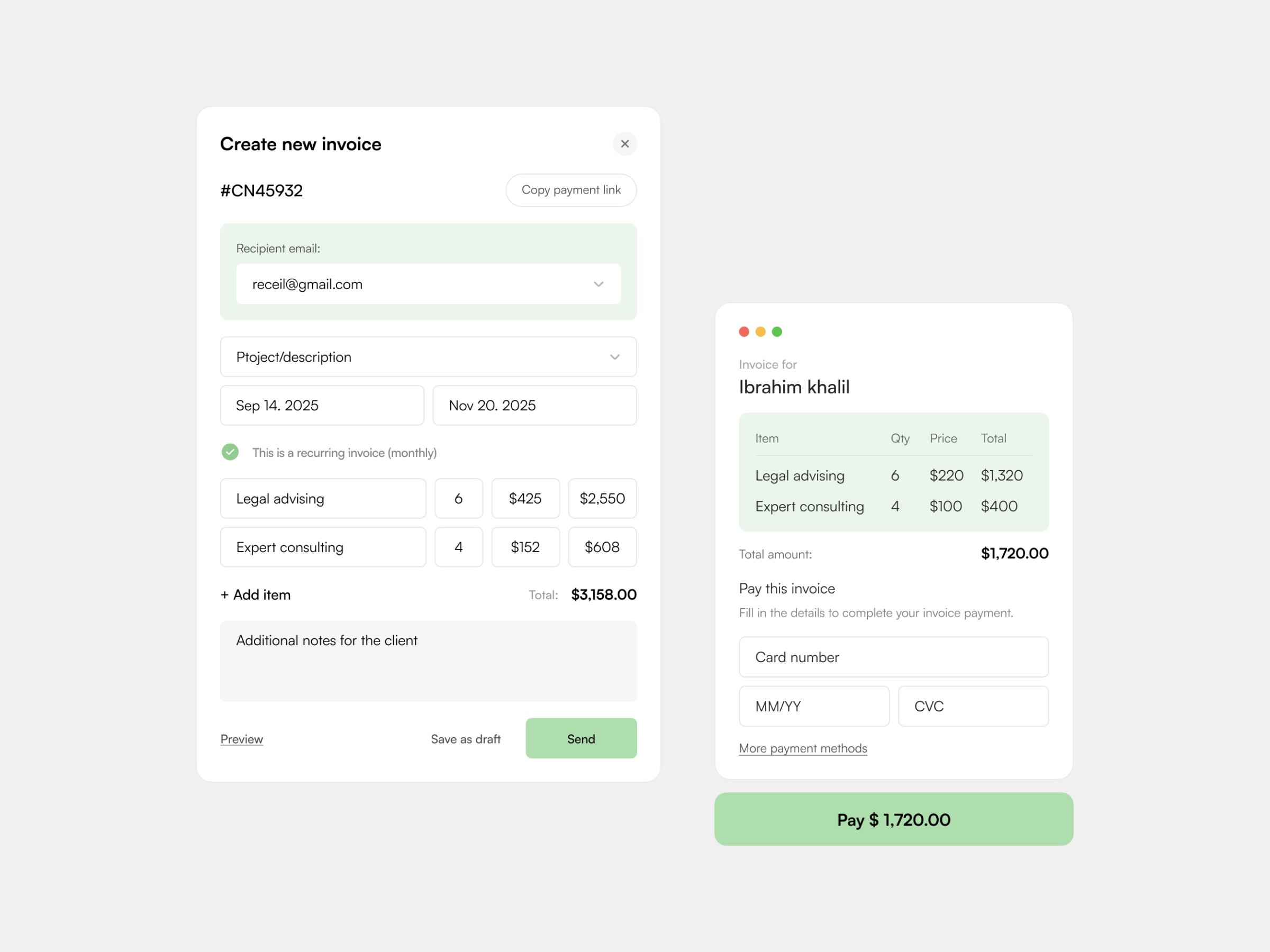 Example of Invoice ui Card Design