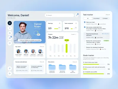 Personalized Dashboard | Employee Onboarding | Team Management adaptive dashboard dashboard design employee engagement employee onboarding hiring platform hr hr dashboard jobseeker onboarding platform product design project management responsive design task management team directory team management team work time management ui ux web design web interface design