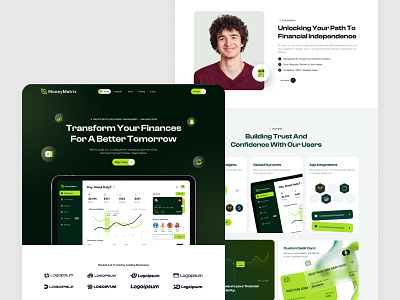 MoneyMatrix – Finance Landing Page Design branding design figma figma design finance app finance website fintech landing page fintech landing page design fintech ui fitech graphic design landing page landing page design ui ui design ux ux design web app web app design website design