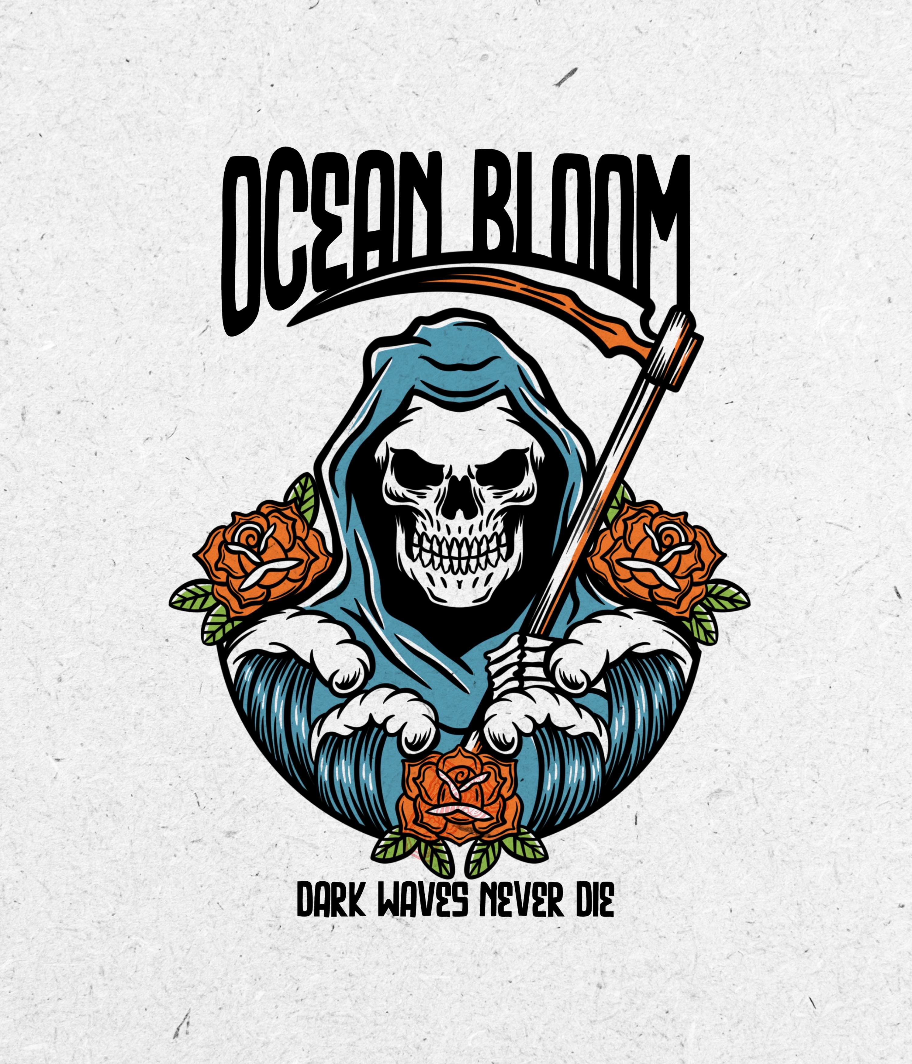 Ocean Bloom design graphic design grim reaper illustration logo ocean skull tshirt vector vintage wave
